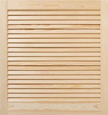 A close-up shot of a wooden louvered door panel.