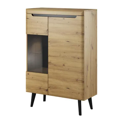 Zdjęcie produktu dla Stylowa Duża Witryna Solis 90 cm Dąb Artisan i Czarne Nóżki, Dwudrzwiowa