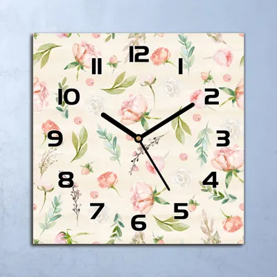 Produktbild von Wanduhr Echt-Glas-Küchenuhr Kleine Blumen Quarz Lautlos 30x30 Deko Bilder