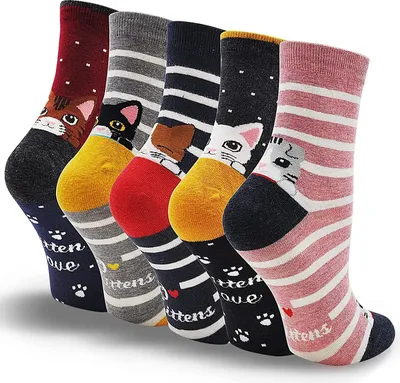 Produktbild von Damen Katzensocken – Lustige Kurzsocken mit Katzenmotiv, 5 Paar (Größe 35–40), A0344