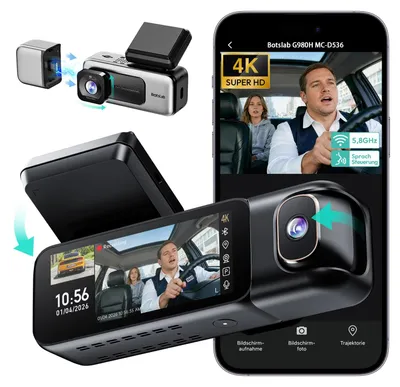 Imagen del producto de Cámara para el tablero del coche, 4K + 1080P, doble lente, con Wi-Fi, ángulo de visión amplio de 170 grados, visión nocturna con infrarrojos