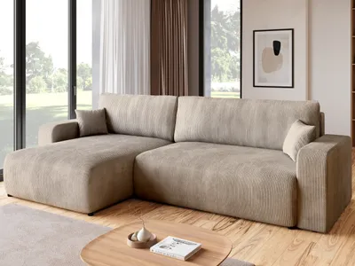 Produktbild von BroMARKT Ecksofa PUMI XL Schlaffunktion Bettkasten L-Form 125x230 cm Beige