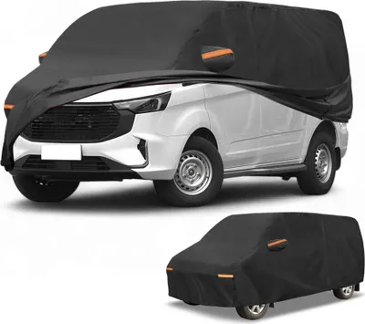 Image de Housse De Voiture šŠtanche Toutes Saisons Pour Usage ExtšŠrieur, Protection Anti-Uv, Anti-Pluie, Couverture Complššte Pour Ford Transit Noire Avec Bandes RšŠflšŠchissantes
