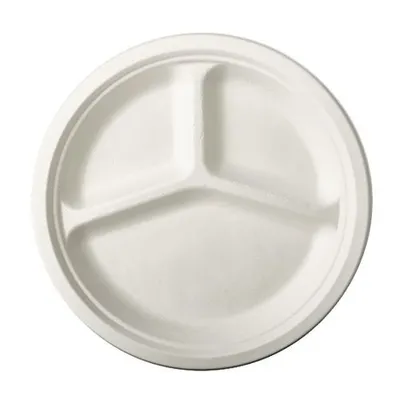 Produktbild von 500 Papstar Teller, Zuckerrohr pure 3-geteilt Ø 26 cm, 2 cm weiss 81328