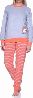 Produktbild von Damen Frottee Pyjama langarm mit Bündchen und niedlicher Pinguin Stickerei - 291 13 779 ; rot , 48