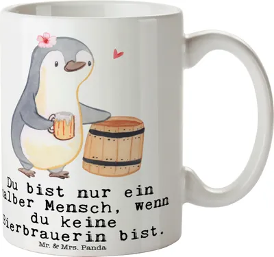 Produktbild von Mr. & Mrs. Panda Teetasse Bierbrauerin Herz - Weiß - Geschenk, Bierfass, Biergeschenk, Bedruckte Tasse, Hobbybrauen, Trinkbecher, Kaffeetasse, Becher