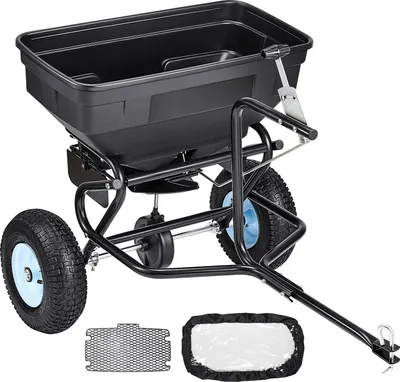 Immagine prodotto di Spandiconcime Spandiconcime centrifugo - Spandiconcime trainato/a spinta - Capacità 59 kg - Larghezza di spargimento 3 m - Dosaggio a 30 livelli - Pneumatici 33 cm - Adatto per sementi, fertilizzanti,