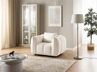 Obrázok produktu pre Beige, pohodlné kreslo, moderné kreslo potiahnuté látkou, nábytok do obývačky