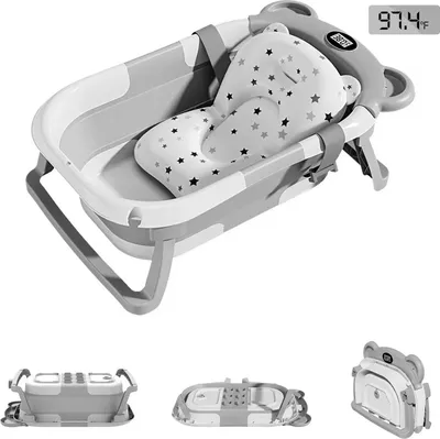 Image de Baignoire pour bébé, design pliable, thermomètre inclus, GRIS