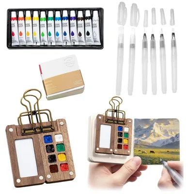 Productafbeelding van Draagbare Aquarelset met Schetsboek en Penselen