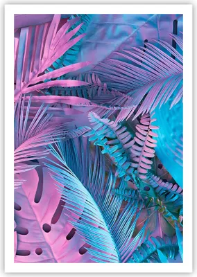 Produktbild von Poster - Poster ohne Rahmen - Blätter Rosa Blau - 70x100 cm - Wand Bild - Wanddeko - Wandbilder - Kunstposter - Wandposter - Bilder - Kunstdruck - Wanddekoration - Wandbild - P2XPA70x100-4401