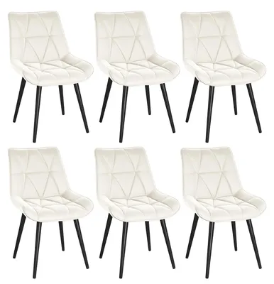 Immagine prodotto di Set di 6 sedie da pranzo - Colore beige - Rivestimento in ecopelle - Seduta imbottita e confortevole - Gambe in metallo - Stile Chesterfield - Portata massima: 200 kg