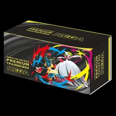 A black box with colorful graphics and text, likely a product package for a trading card game.
