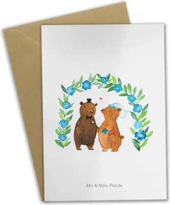 Produktbild von Mr. & Mrs. Panda Grußkarte Bären Hochzeit - Weiß - Geschenk, Hochzeitskarte, Geburtstagskarte, Einladungskarte, Verlobungsfeier, Geschenk zur Hochzeit, Hochzeitsgeschenk