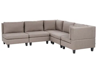 Zdjęcie produktu dla BELIANI Sofa narożna lewostronna modułowa brązowa tapicerowana 5 osobowa moduły z poduszkami oparciowymi nowoczesna kanapa
