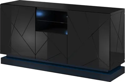 Produktbild von Furniture24 Kommode Qiu 150 cm breit Sideboard mit 2 Türen 1 Klappe Hochglanz MDF Schwarz