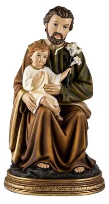 Heiligenfigur San José mit Kind, Kunstharz, handbemalt, 30 cm
