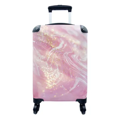 Produktbild von MuchoWow® Koffer Handgepäck Trolley Rollkoffer Kleine Reisekoffer mit 4 Rollen - Marmor - Rosa - Gold - Glitter - Cabin Size < 55x40x23 cm & 55x40x20 cm - Fotokoffer - Kabinenkoffer - Boardgepäck - Reise-Box - Reisekoffer - Reisegepäck - Koffer mit Bild - Trolley für Kinder