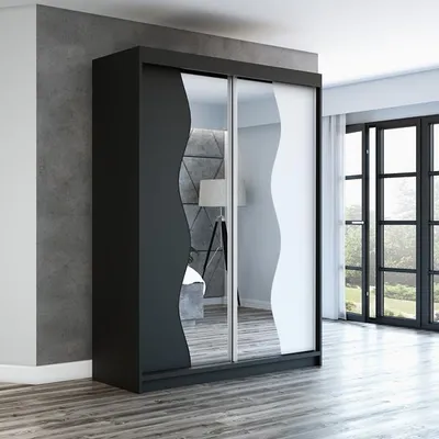 Produktbild von Schwebetürenschrank, 2-türig Schrank mit Spiegel! Moderne Garderobe für Kleidung. Verschiedene Farben (Weiß, Schwarz, Somona) Kleiderschrank RIMA 160  cm
