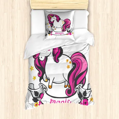 Produktbild von ABAKUHAUS Einhorn Mantele, Einhorn mit rosa Haaren, Milbensicher Allergiker geeignet mit Kissenbezügen, 135 cm x 200 cm - 80 x 80 cm, rosa, Weiß,