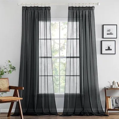 Zdjęcie produktu dla Ibenzoa® Zasłony z taśmą marszczącą, zestaw 2 sztuk, transparentne, 225 x 140 cm (wys. x szer.), 100% poliester, jednobarwne – do salonu i sypialni