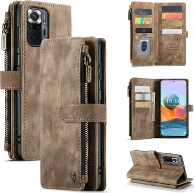 Produktbild von Redmi Note 10 Pro/Note 10 Pro Max Handyhülle, Reißverschluss Hülle Kunstleder Klapphülle Magnetverschluss Kartenfach Standfunktion Geldbörse Schutzhülle für Xiaomi Redmi Note 10 Pro/Note 10 Pro Max Braun