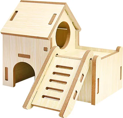 Produktbild von 2-lagiges Hamsterhaus Aus Holz, Kleintier-Hamsterhaus Mit Kletterleiter Und Fenster, Abnehmbare Hamsterhütte Zum Spielen/Kauen/Verstecken
