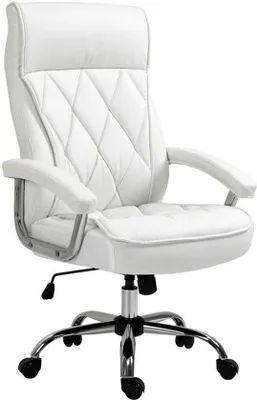 Productafbeelding van Bureaustoel Kunstleer Wit - Ergonomische Draaistoel - 120 Kg Draagvermogen - Met Schommelfunctie - Voor Volwassenen