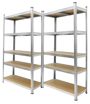 Zdjęcie produktu dla Regał magazynowy - Ocynkowana stal - 200 x 100 x 50 cm - Zestaw 2 szt. - 5 półek - Nośność 150 kg na półkę