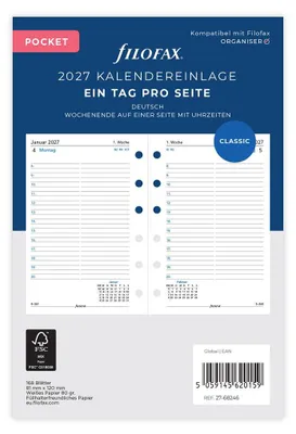 Produktbild von FILOFAX Kalendereinlage 2027 - POCKET - 1 Tag = 1 Seite - weiss - deutsch