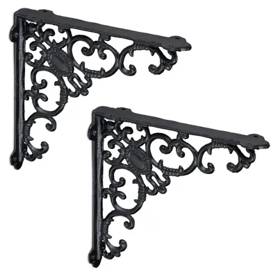 Image de Relaxdays : supports d'étagère style antique, lot de 2, supports en fonte, ornements baroques, supports pour étagères, style vintage, noir