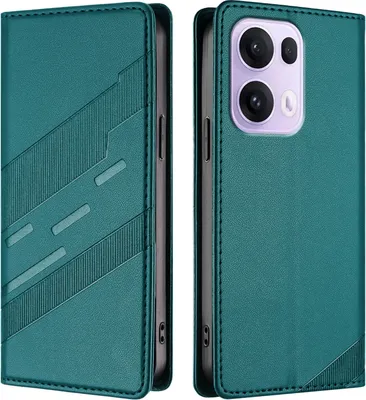 Image de Etui pour Oppo Reno13 Pro, étui portefeuille en cuirPolyuréthaneavec fente pour cartes et fonction stand Grün