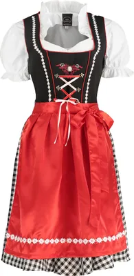 Produktbild von Dirndl schwarz-rot mit Carmenbluse und roter Schürze, Groesse:44