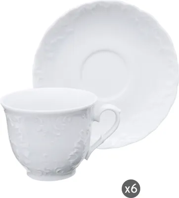 Immagine prodotto di Excelsa Set di 6 tazze da tè con piattini Elisa Rococo' Porcellana 21 cl Bianco