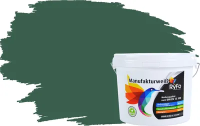 Produktbild von RyFo Colors Bunte Wandfarbe Manufakturweiß Tannengrün 3l  - weitere Grün Farbtöne und Größen erhältlich, Deckkraft Klasse 1, Nassabrieb Klasse 1