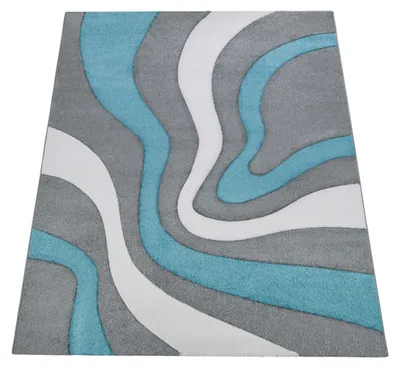 Produktbild von Designer Teppich mit Konturenschnitt Modern Grau Türkis Weiss Grösse 120x170 cm