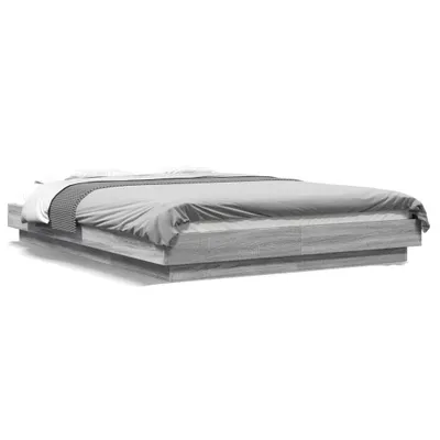 Produktbild von vidaXL Bettgestell mit LED Grau Sonoma 135x190 cm Holzwerkstoff