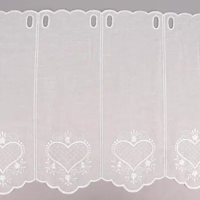 Produktbild von Bistrogardine Meterware Panneaux Scheibengardine nähfrei Leinenlook Stickerei Herzen ecru 45cm Höhe