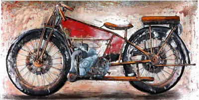 Image de Tableau métallique fait main Motorcycle Antique RED L=120 H=60cmT=5cm