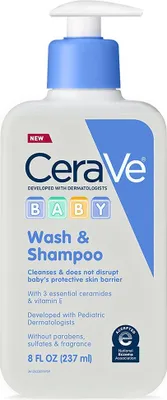 Produktbild von CeraVe, Baby Wash & Shampoo, seifenfrei, parfümfrei, mit Hyaluronsäure und Vitamin E, 237ml