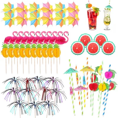 Produktbild von Cocktail Deko Cocktailschirmchen 80 Stück Ailvor Zubehör Deko Rührer Picks Strohhalme Cocktailparty Dekorationsgetränke für Getränke Kuchen