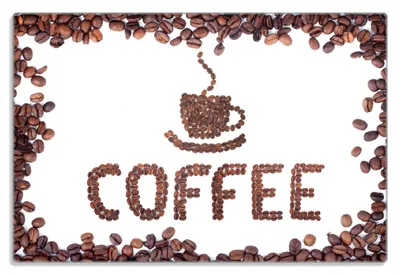 Produktbild von Wallario Frühstücksbrettchen aus Glas 20 x 30 cm mit rutschfesten Füßen, Motiv Kaffee Schrift aus Kaffeebohnen