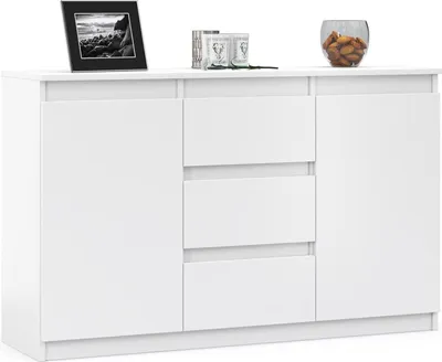 Image de Commode VBChome avec 3 tiroirs et 2 portes 120 x 35 x 75 cm Blanc Commode sans poignées Armoire multifonctionnelle pour couloir, chambre à coucher, salon, chambre d'enfant