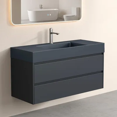 Produktbild von doporro Design Waschplatz 120x48x63cm inkl. Waschbecken Badmöbel-Set Matt Anthrazit Waschbecken-Unterschrank Wandmontage Deep