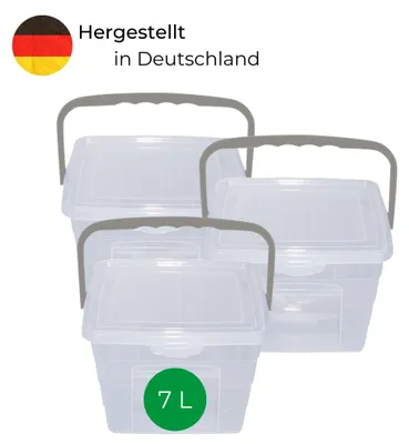 Produktbild von Novaliv 3x Waschmittelbox mit Deckel 7 Liter I Transparent I 23,5 x 18 x 26,5 cm I Box Waschpulver Aufbewahrungsbox mit Henkel Waschmittel Aufbewahrung Waschmittelbehälter Waschpulverbehälter