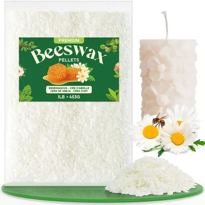 Productafbeelding van Bijenwas pellets, wit, 450 g, geschikt voor het maken van kaarsen, lippenbalsem, zeep en lotions
