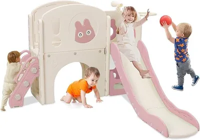 Imagen del producto de Silecomplaza, tobogán infantil con estructura de escalada, parque infantil 6 en 1, color rosa