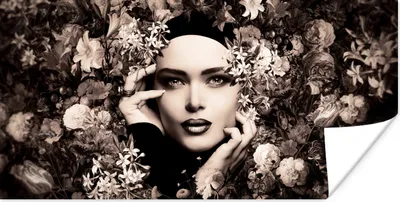 Produktbild von MuchoWow® Poster Frau - Blumen - Botanisch - Natur 40x20 cm - Poster für die Wand - Poster Schlafzimmer
