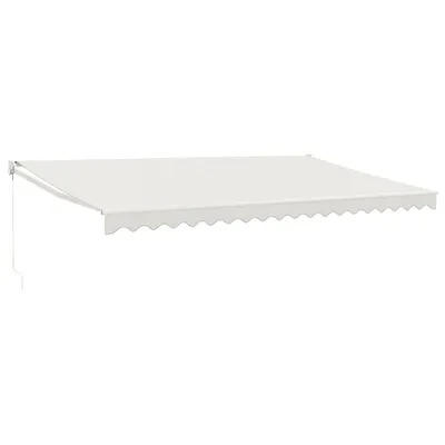 A cream-colored retractable awning is shown against a white background.
