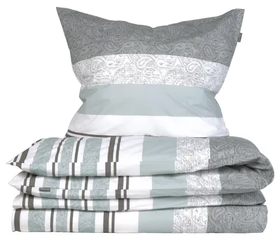 Produktbild von SCHIESSER Bettwäscheset Adele | Renforcé | 2-teilig | Paisley-Streifenmuster | 100% Baumwolle | Weich und glatt | YKK-Reißverschluss | 155x220 cm + 80x80 cm | Grau